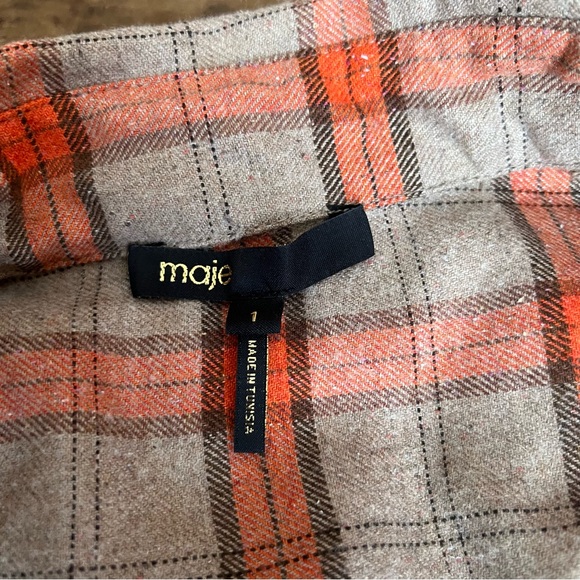 MAJE Cavellino Plaid Button-Up Crop Top - Orange and Brown Size 1 - Picture 9 of 10